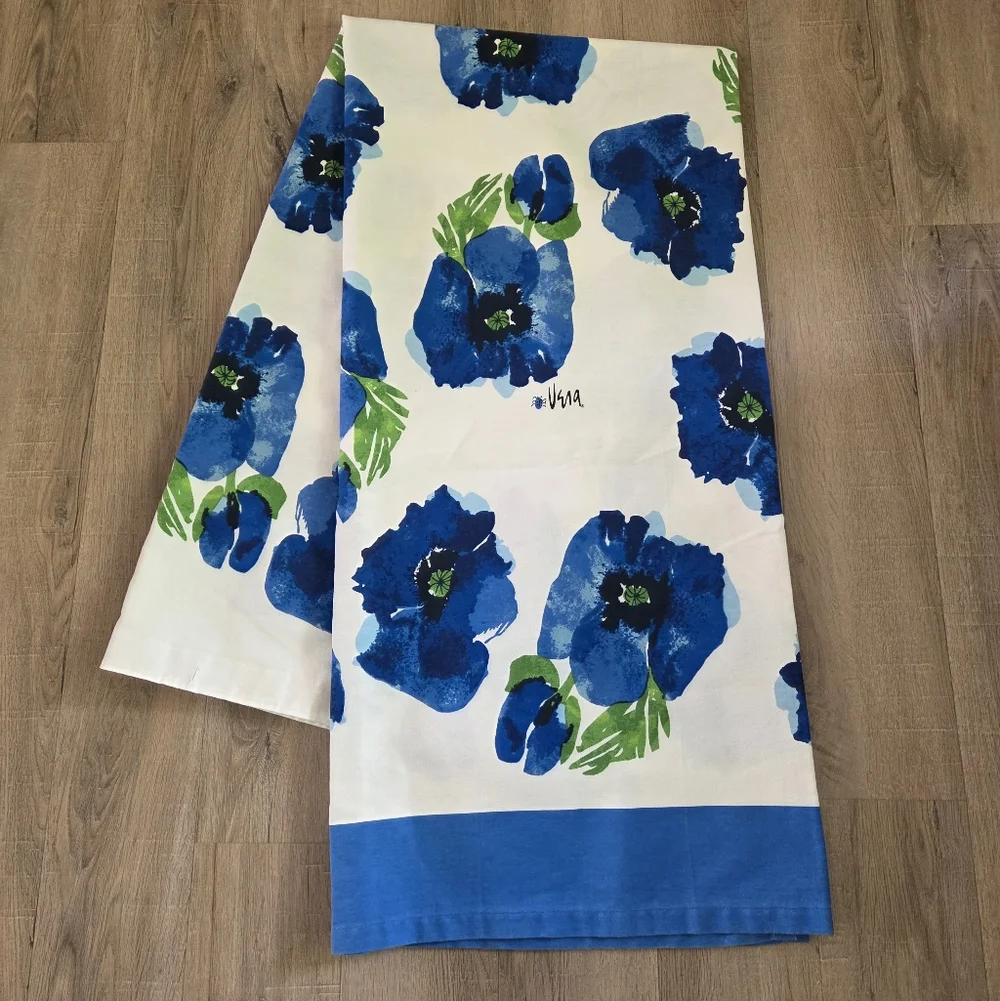 Vtg Vera Neuman Shower Curtain Bold Bkue Flowers Retro Hooks 68 ×70 Fabric